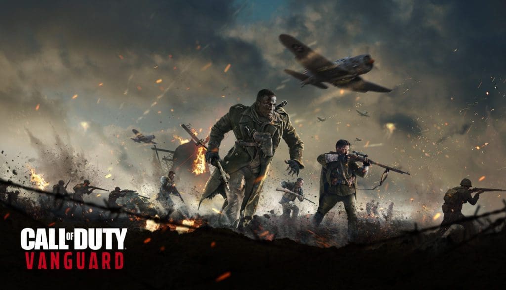Call of Duty Vanguard promotional image of soldiers charging into battle as a plane flys above